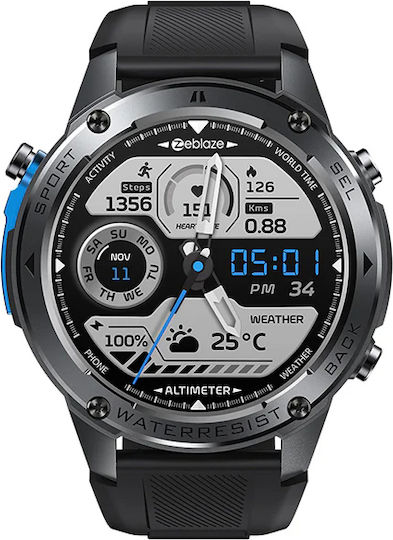 Zeblaze Stratos 2 Ultra Stainless Steel 52mm Αδιάβροχο Smartwatch με Παλμογράφο (Μαύρο)