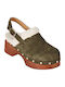Suede Mules με Χοντρό Χαμηλό Τακούνι σε Πράσινο Χρώμα