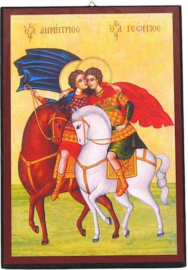 Icoană din lemn de perete "Sfinții Dimitrie și Gheorghe" 20cm 1ek51