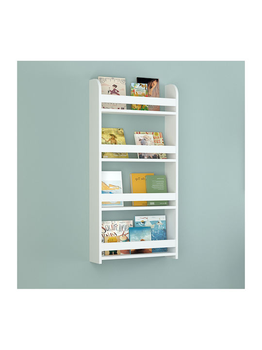 Kids Wooden Bookcase White 60x15x120cm