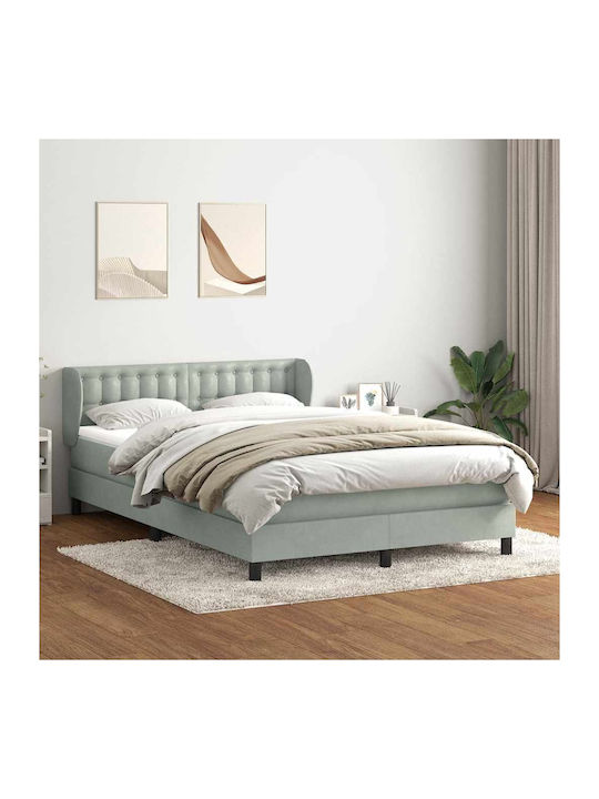 Doppelbett mit Stoff in Hellgrau mit Lattenrost & Matratze 160x210cm