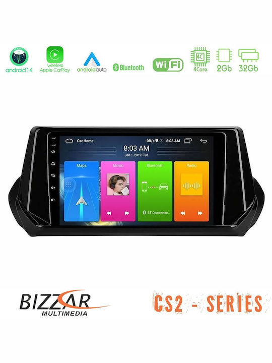 Bizzar Ηχοσύστημα Αυτοκινήτου για Peugeot 208 2019-2023 (Bluetooth/USB/AUX/WiFi/GPS/Apple-Carplay/Android-Auto) με Οθόνη Αφής 9"