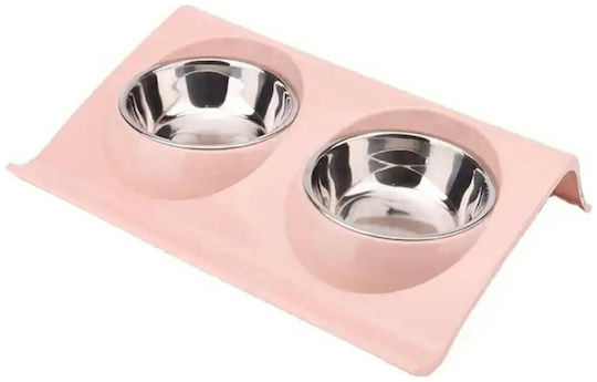 ATL Edelstahl Schalen Futter & Wasser für Hund & Katze auf Basis von 2x 11cm in Rosa Farbe