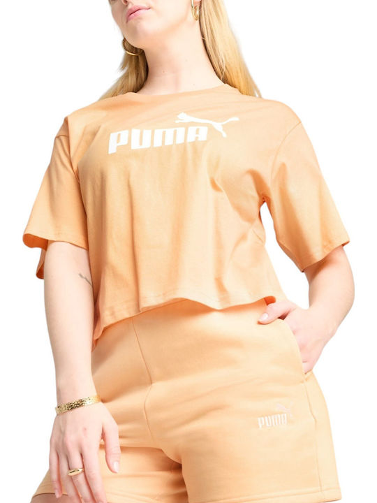 PUMA Logo Damen Crop T-Shirt Orange