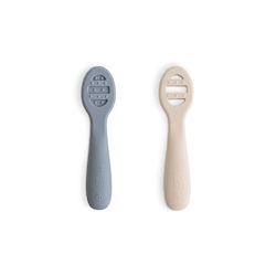 Mushie Baby Set with Silicone Training Spoons for 6+ Months Beige 2 Pieces