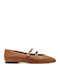 Leather Ballerinas With strap Tabac Brown