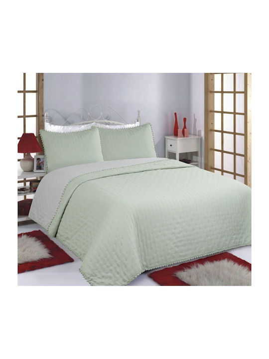 Silk Fashion Pon-pon Σετ Κουβερλί Μονό Mint/grey 170x240cm