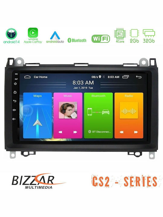 Bizzar Auto-Audiosystem für Mercedes-Benz Vito / Sprinter / Eine Klasse / B Klasse / Viano 2004-2012 (Bluetooth/USB/AUX/WiFi/GPS/Apple-Carplay/Android-Auto) mit Touchscreen 9"