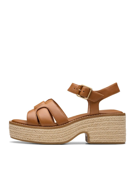 Clarks Coledale Strap Δερμάτινα Πέδιλα Καφέ