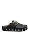 Leder Mules mit Absatz in Schwarz Farbe