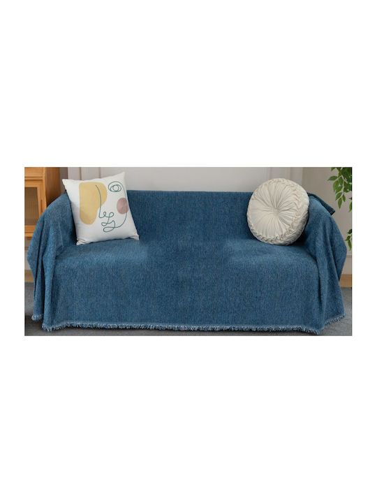 ForHome Four-Seater Sofa Throw Chenille 180x320cm Blue