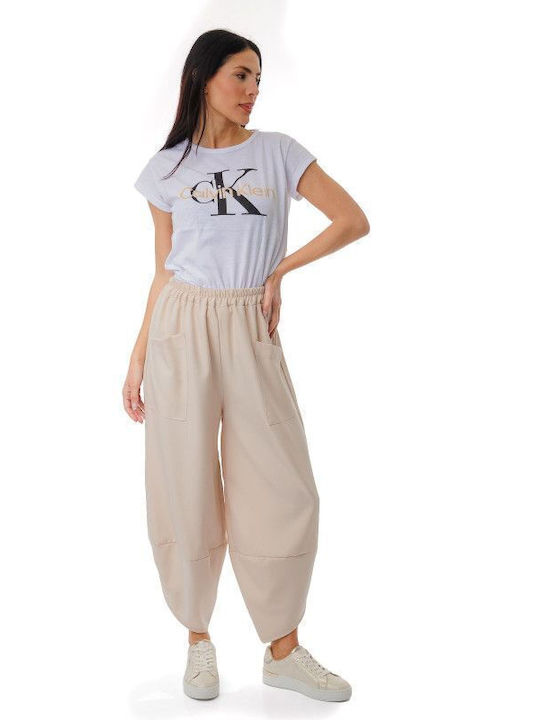 Pantaloni cu crac larg bej