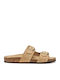 D.brionia Leather Women's Flat Sandals in Beige Color