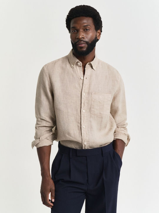 Gant Long-sleeved Linen Shirt Beige