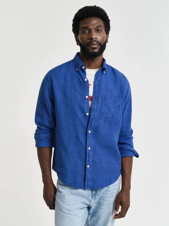 Gant Long-sleeved Linen Shirt Royal Blue