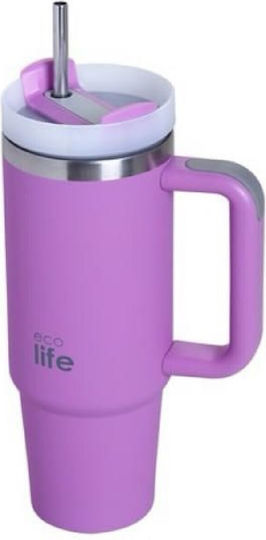Ecolife Recyclable Handled Tumbler Thermos Stainless Steel BPA Free 900ml IRIS COFFEE THERMOS with Straw and Handle