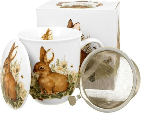 Porcelain Mug "rabbit Word Animals" Inox Filter Lid Gift Box 400ml 070.956570