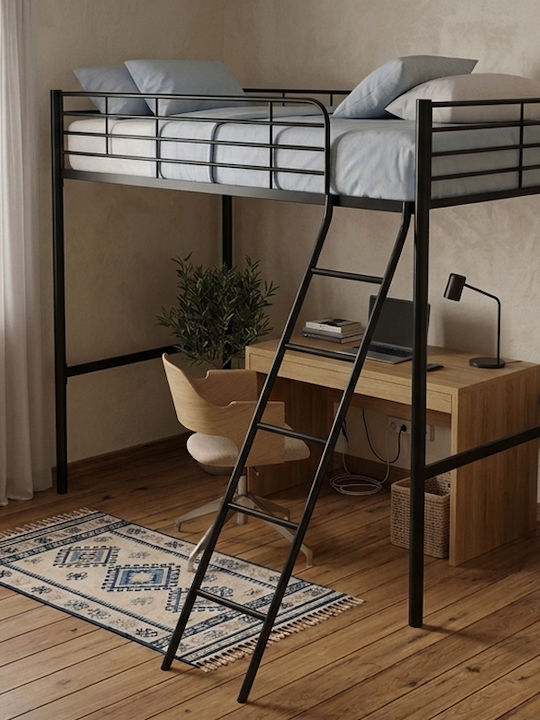 Pat pentru Copii Loft Bed Single Negru pentru Saltea 90x200cm