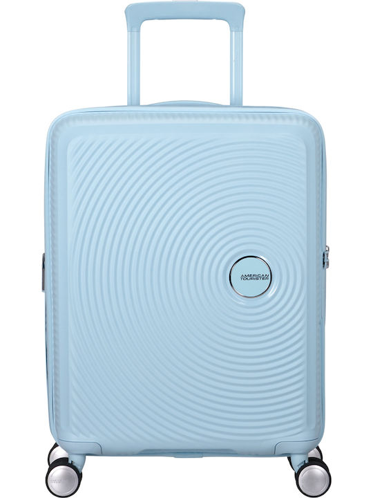 American Tourister Soundbox Cabin Travel Suitcase Hard Pastel Blue with 4 Wheels Height 55cm