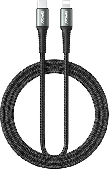 BWOO Braided USB-C to Lightning Cable 30W Black 2m