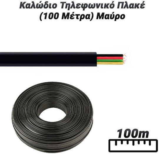 Flat Τηλεφωνικό Καλώδιο RJ11 6P4C 100m Μαύρο (0824.030)