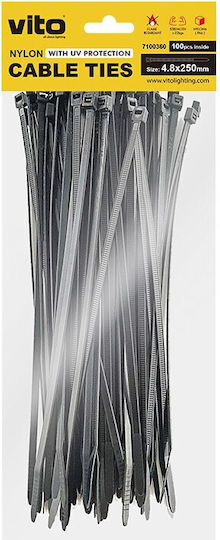 Vito Legături Cablu Din Plastic 250mmx4.8mm În Culoare Neagră 100 Bucăți 7100360