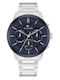 Tommy Hilfiger Henry Ceas Barbati 50mm Cronograf Baterie Cu Brățară Din Metal Argintie
