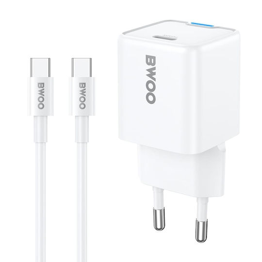 BWOO Ladegerät GaN mit USB-C Anschluss und Kabel USB-C - USB-C 30W Stromlieferung Weißs (GaN)