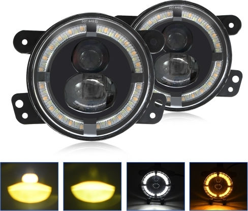 Jeep Wrangler Jk 2 Door 2007-2015 Y4 4 Ιντσών 1 Pair Light Guide Dual Lens Φως Ομίχλης Κίτρινο Λευκό