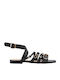 Marli 08 Leather Women's Flat Sandals in Black Color