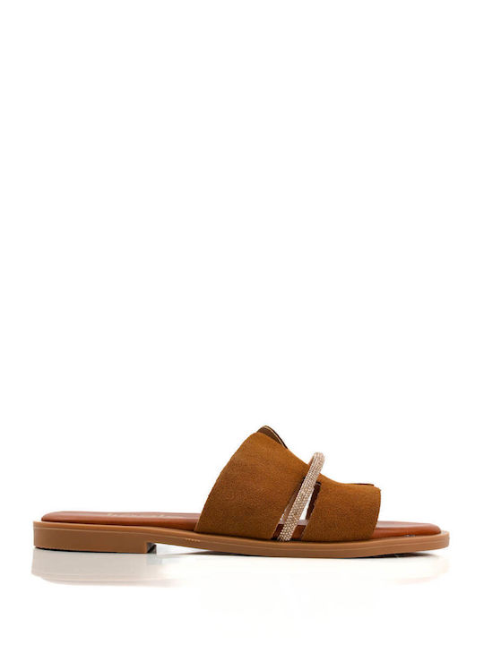 Tan Leather Suede Wide Strap Sandals