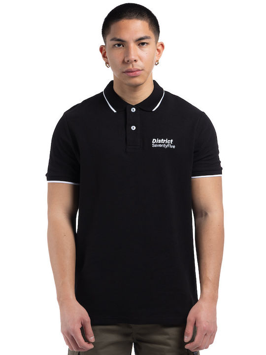 District75 Polo Herrenbluse Kurzarm Schwarze