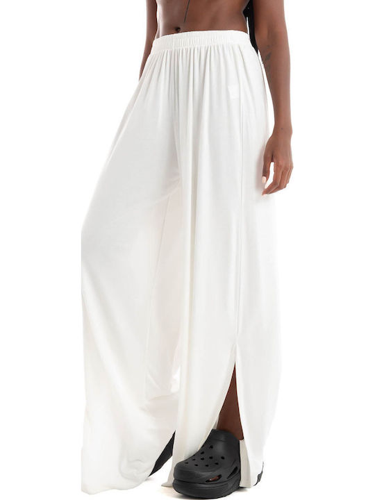 Collectiva Noir Pants Women's High Waist Fabric Palazzo Pants with Elastic White Collectiva Noir Pants Women's High Waist Fabric Palazzo Pants with Elastic White