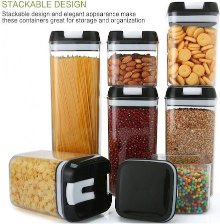 Food Set of 5 Pieces Jars for Sugar Cereal Pasta Coffee Tea with Airtight Lid Plastic Brown 1200ml