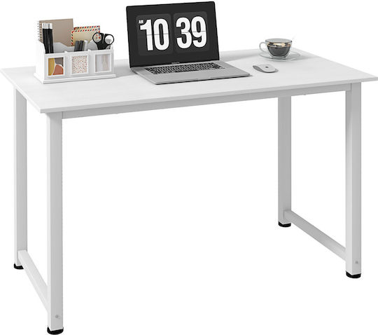 Computer Office Wooden White with Metal Legs 120x60x76cm