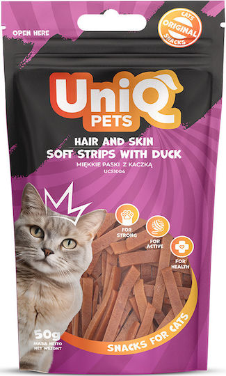 Uniq Pets Λιχουδιά Γάτας Hair Skin Soft Strips Duck 50gr