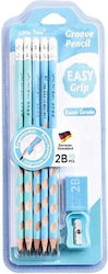 Bleistifte Radiergummi Anspitzer Set 10 Stück Rillenbleistift Einfacher Griff 2b Hellblau Minze