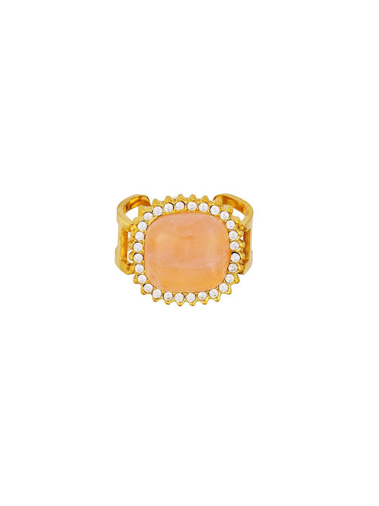 Excite-Fashion Ring with Stones made of Steel Gold Plated