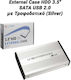 External Case for Hard Drive 3.5" SATA III with Connection SATA / USB 2.0 Silver
