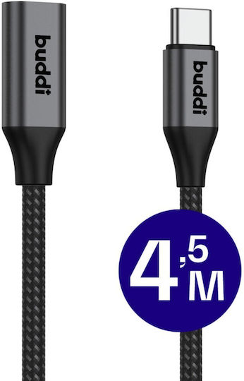Buddi Braided USB 2.0 Cable USB-C male - USB-C 60W Μαύρο 4.5m