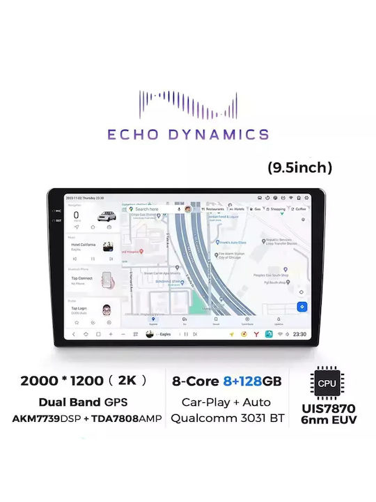 Echo Dynamics Car Audio System 2DIN (Bluetooth/USB/WiFi/GPS/Apple-Carplay/Android-Auto) with Touch Screen 9.5"
