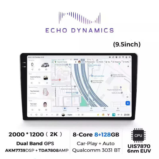 Echo Dynamics Car Audio System 2DIN (Bluetooth/USB/WiFi/GPS/Apple-Carplay/Android-Auto) with Touch Screen 9.5"