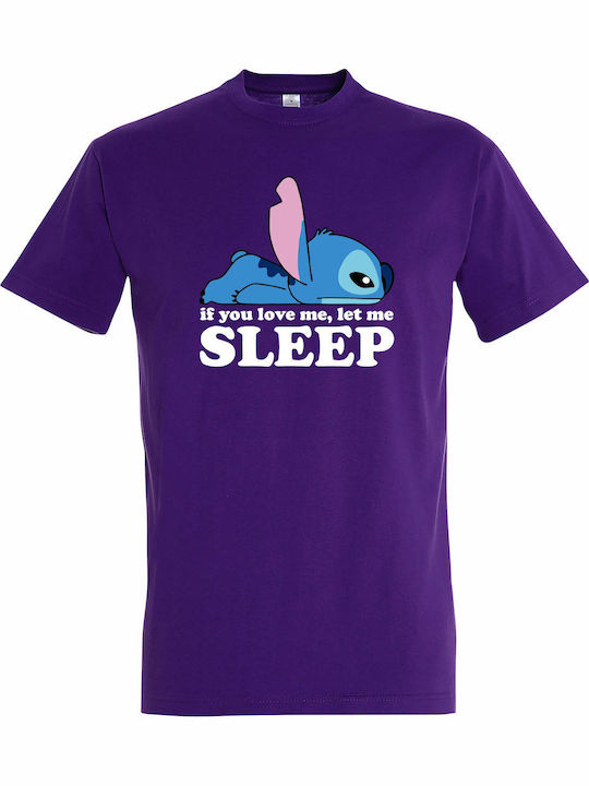 T-shirt Unisex " Stitch If You Love Me Let Me Sleep Cute Stitch " Dark Purple