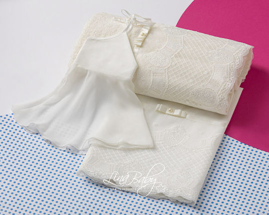 Lina Baby Set Christening Oilcloths White 3 Pieces
