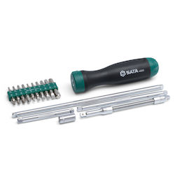 Ratchet Screwdriver Set 26pcs Bits Contains 1 Ratchet Screwdriver 3 Extensions 3-1/2” 6” 10” 1 Flexible Extension 6” 1 Bit Adapter 20 Bits 4 Phillips Ph0 Ph1 Ph2 Ph3 6 Flat 3 4 5 5.5 6.5 8mm 4 Torx T10 T15 T20 T25