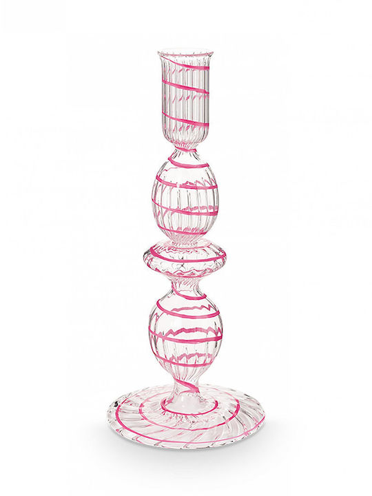 Pip Studio Κηροπηγιο Γυαλινο Ροζ Λεπτομεριες 20cm