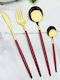 Portuguese Style Σετ Μαχαιροπίρουνα Ανοξείδωτα Κόκκινα 24τμχ