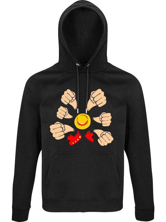 Hoodie Unisex Organic " One Piece Pirate Multiple Punches Fanart " Black