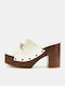 Mules with Chunky Heel in Ecru Color
