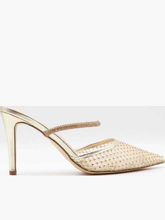 Sweet Shoes Mules with Thin Heel in Gold Color